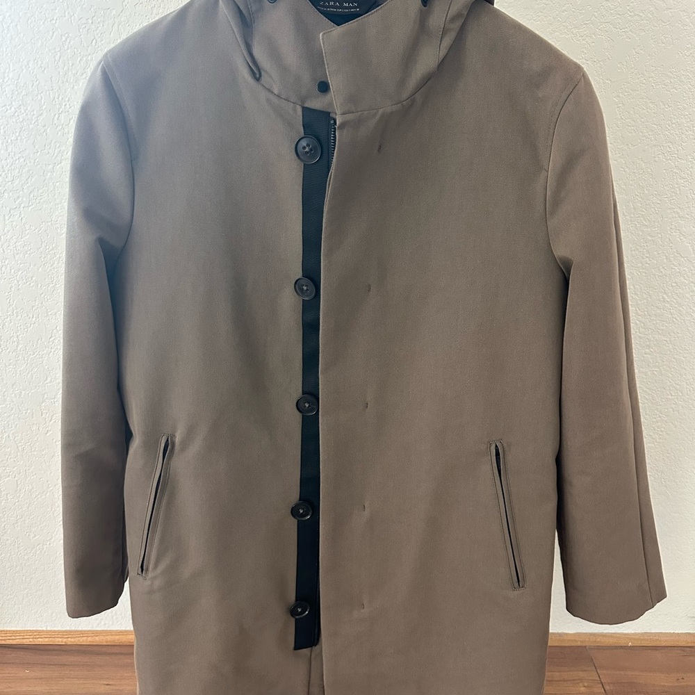 ZARA MAN Brown Hooded Parka Jacket Button Pockets Men's Size
S 38